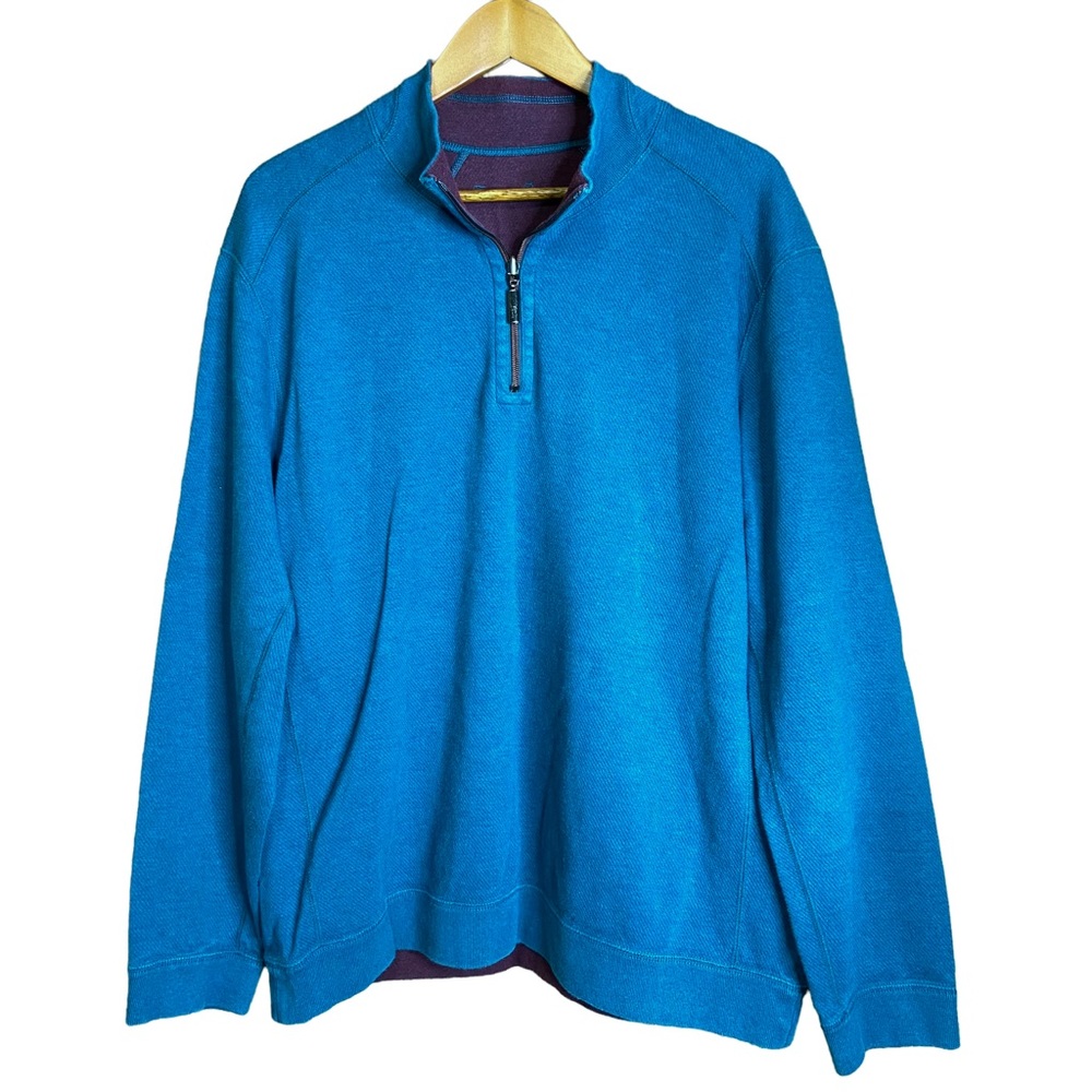TOMMY BAHAMA 1/4 Zip Long Sleeve Sweatshirt Teal Mens Size XL